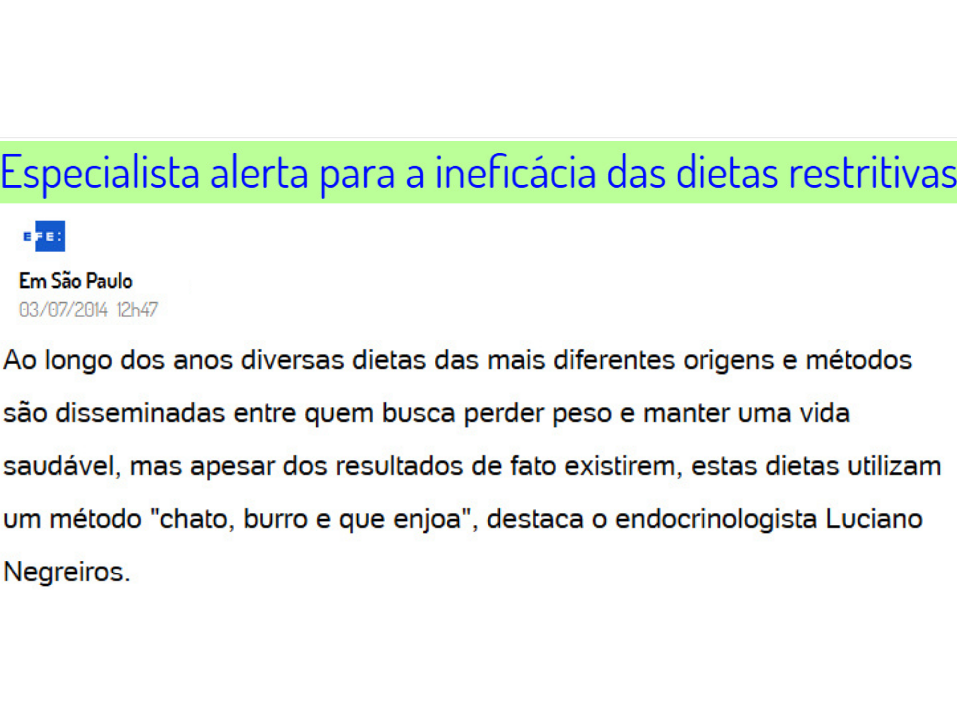 Recorte de artigo sobre ineficácia de dietas restritivas